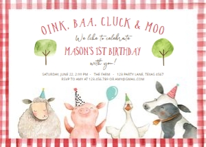 Birthday Invitation Farm Animals Boy v2 design preview