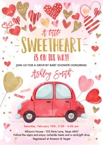 Baby Shower Invitation Drive By Hearts Pink design preview