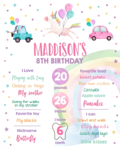 Birthday Milestone Poster Unicorn Drive By White design preview