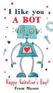 Favor Tag Valentine Robot Blue design preview