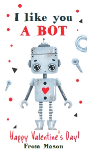 Favor Tag Valentine Robot Grey design preview