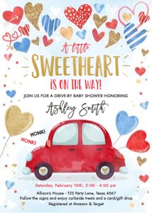 Baby Shower Invitation Drive By Hearts Blue Red design preview