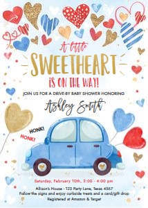 Baby Shower Invitation Drive By Hearts Blue design preview