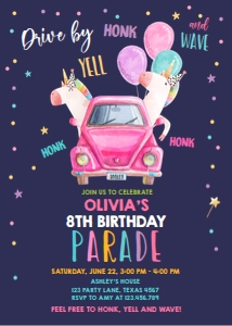 Birthday Invitation Drive By Unicorn Car Dark design preview