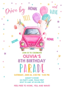 Birthday Invitation Drive By Unicorn Car design preview