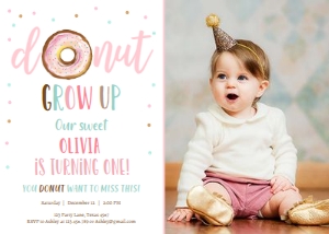 Birthday Invitation Donut Grow Up Watercolor - Photo design preview