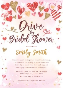 Bridal Shower Invitation Drive By Hearts Gold Red design preview