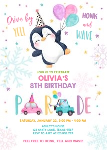 Birthday Invitation Drive By Penguin design preview
