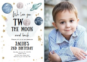 Invitation Space Planets Boy Two The Moon White v3 Photo design preview