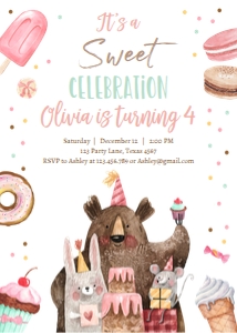 Birthday Invitation Sweet Celebration Animals design preview