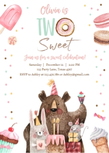 Birthday Invitation Two Sweet Animals design preview