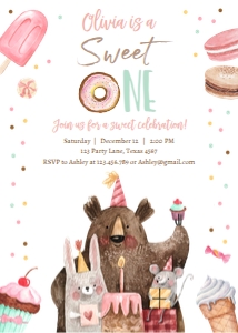 Birthday Invitation Sweet One Animals design preview