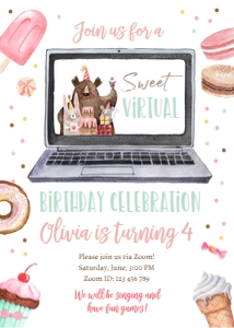 Birthday Invitation Virtual Sweet Celebration Animals design preview