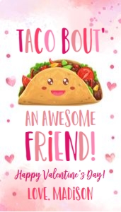 Favor Tag Valentine Watercolor Taco Girl design preview