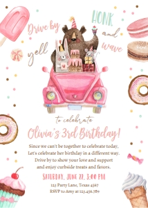 Birthday Invitation Sweet Animals Drive By design preview