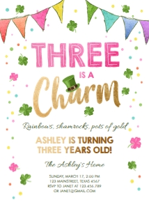 Birthday Invitation Rainbow White Girl Three design preview