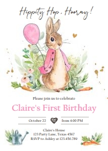 Invitation Birthday Flopsy Bunny Pink design preview