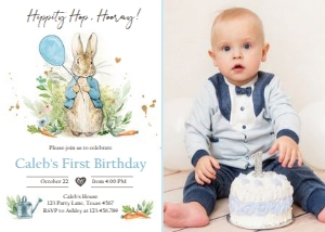 Invitation Birthday Peter Rabbit Blue - With Photo design preview
