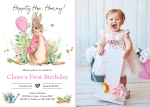 Invitation Birthday Flopsy Bunny Pink - With Photo design preview