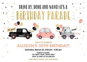 Birthday Invitation Drive By Coral Balloons Horizontal design preview