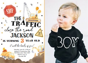 Birthday Invitation Construction White - With Photo design preview