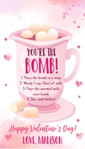 Favor Tag Valentine Watercolor Hot Chocolate Pink design preview