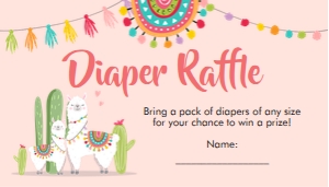 Diaper Raffle Ticket Llama Pink design preview