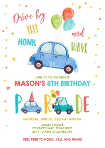 Birthday Invitation Drive By Car Balloons Blue design preview
