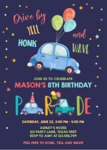 Birthday Invitation Drive By Car Balloons Blue Dark design preview