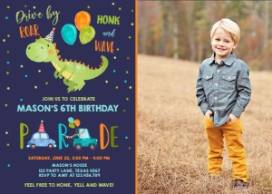 Birthday Invitation Drive By Dinosaur Dark Vertical Photo design preview