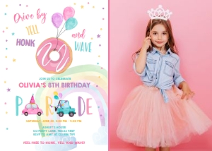 Birthday Invitation Drive By Donut Balloons Pink Photo design preview