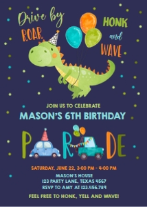 Birthday Invitation Drive By Dinosaur Dark Vertical design preview