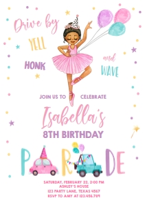 Birthday Invitation Drive By Ballerina Brown design preview
