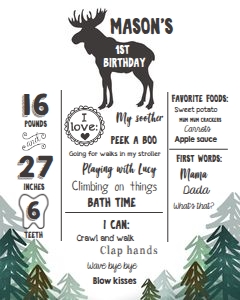 Birthday Milestones Poster Lumberjack Trees Moose White design preview