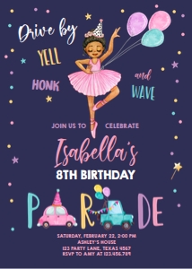 Birthday Invitation Drive By Ballerina Brown Dark design preview