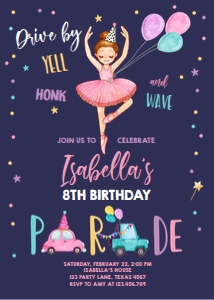 Birthday Invitation Drive By Ballerina Dark design preview
