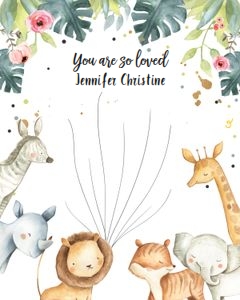 Fingerprint Guestbook Safari Animals No Hats Girl design preview