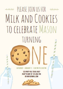 Birthday Invitation Milk and Cookies Creme Mint design preview