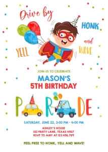 Birthday Invitation Drive By Superhero Vertical design preview