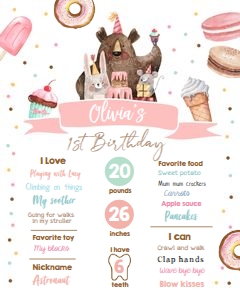 Milestone Sign Sweet Animals Girl design preview