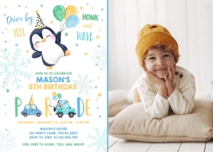 Birthday Invitation Drive By Penguin Boy Photo design preview