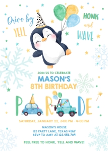 Birthday Invitation Drive By Penguin Boy design preview
