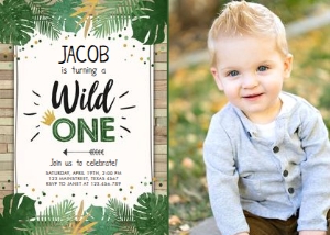 Birthday Invitation Safari Wild One No Animals Wood Photo design preview
