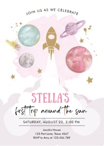 Invitation Space Planets Space Ship Girl White design preview