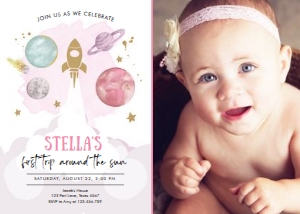 Invitation Space Planets Space Ship Girl White - Photo design preview