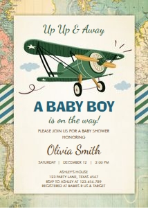 Baby Shower Invitation Airplane v2 Green design preview