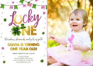 Birthday Invitation Lucky One Pink White Photo design preview