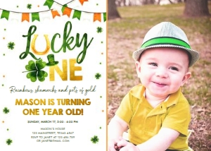 Birthday Invitation Lucky One Orange White Photo design preview