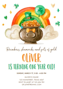Birthday Invitation St Patricks Day Watercolor First Birthday Boy design preview