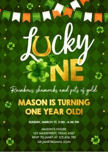 Birthday Invitation Lucky One Orange Green design preview